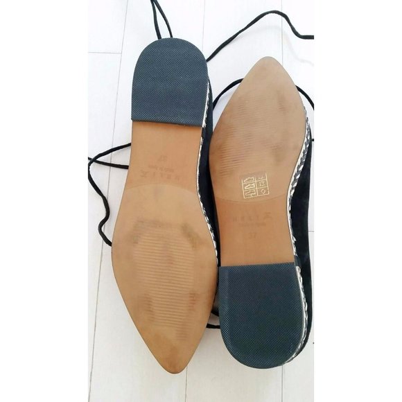 HELIA Made in Spain Pointy BLACK SUEDE Flat Strap SHOES Leather Upper ( 37 ) - Picture 3 of 3